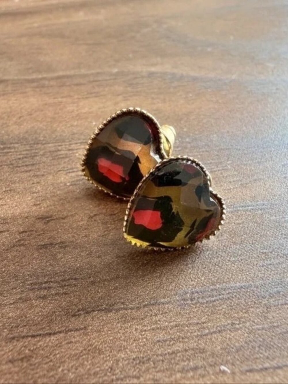 Vintage Heart Shaped Tortoiseshell Look Stud Earrings